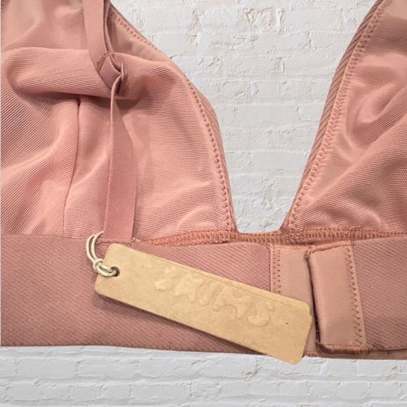 Skims Rose Clay Plunge Brand-Embroidered Stretch-Cotton Bra Medium (no tags) - Picture 6 of 8